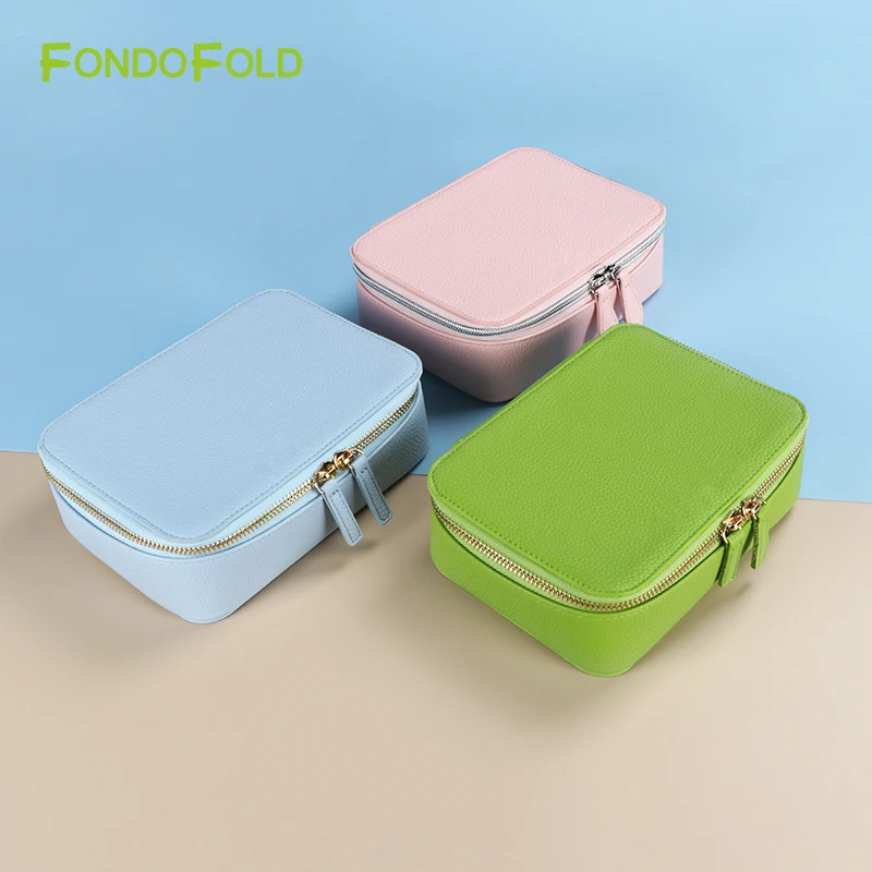 Роскошный чехол Litchi PU Vantiy, высококачественный чехол для макияжа, Экологичная дорожная сумка для туалетных принадлежностей (розовый, синий и зеленый) Fondofold CK0251