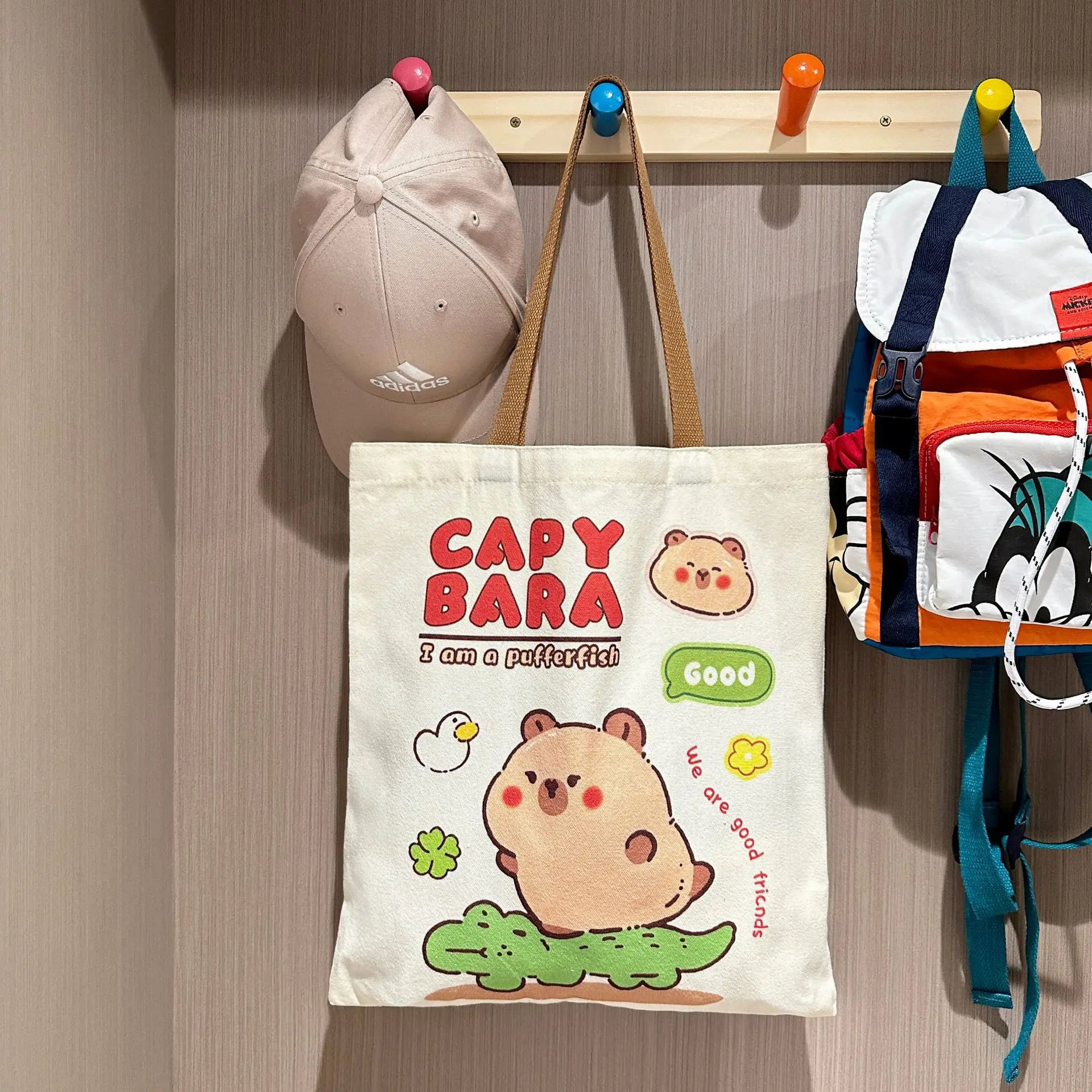 Hot Selling Large Capacity Canvas Polyester Fabric Bento Bag Cute Guinea pigs Cartoon Handbags For Women