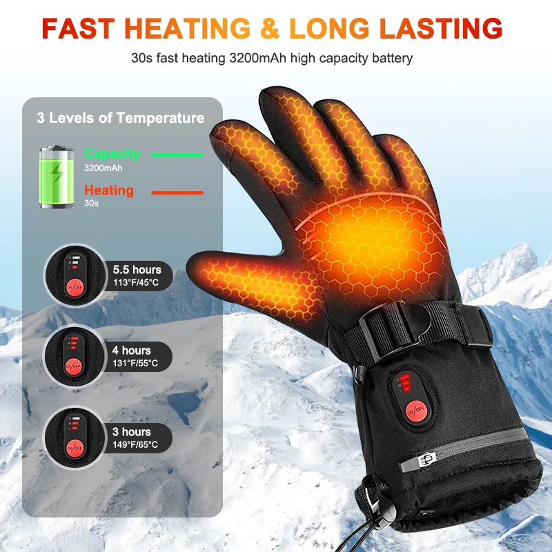 USB Rechargeable Heating Gloves Winter Touchscreen Women and Men Warm Gloves for Motorcycle Fishing Hiking Cycling Skiing