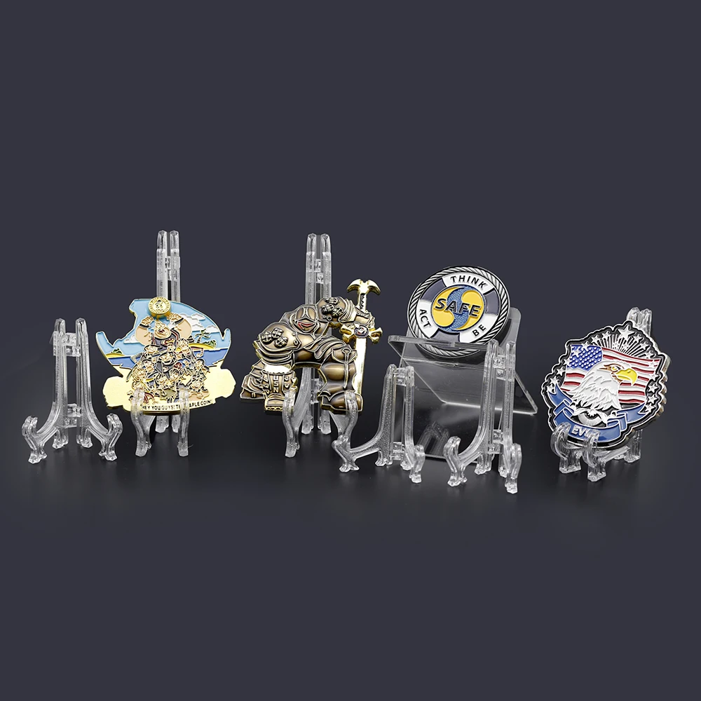 Wholesale souvenir transparent plastic clear acrylic mini challenge coin rack for silver coin case plastic holder display racks