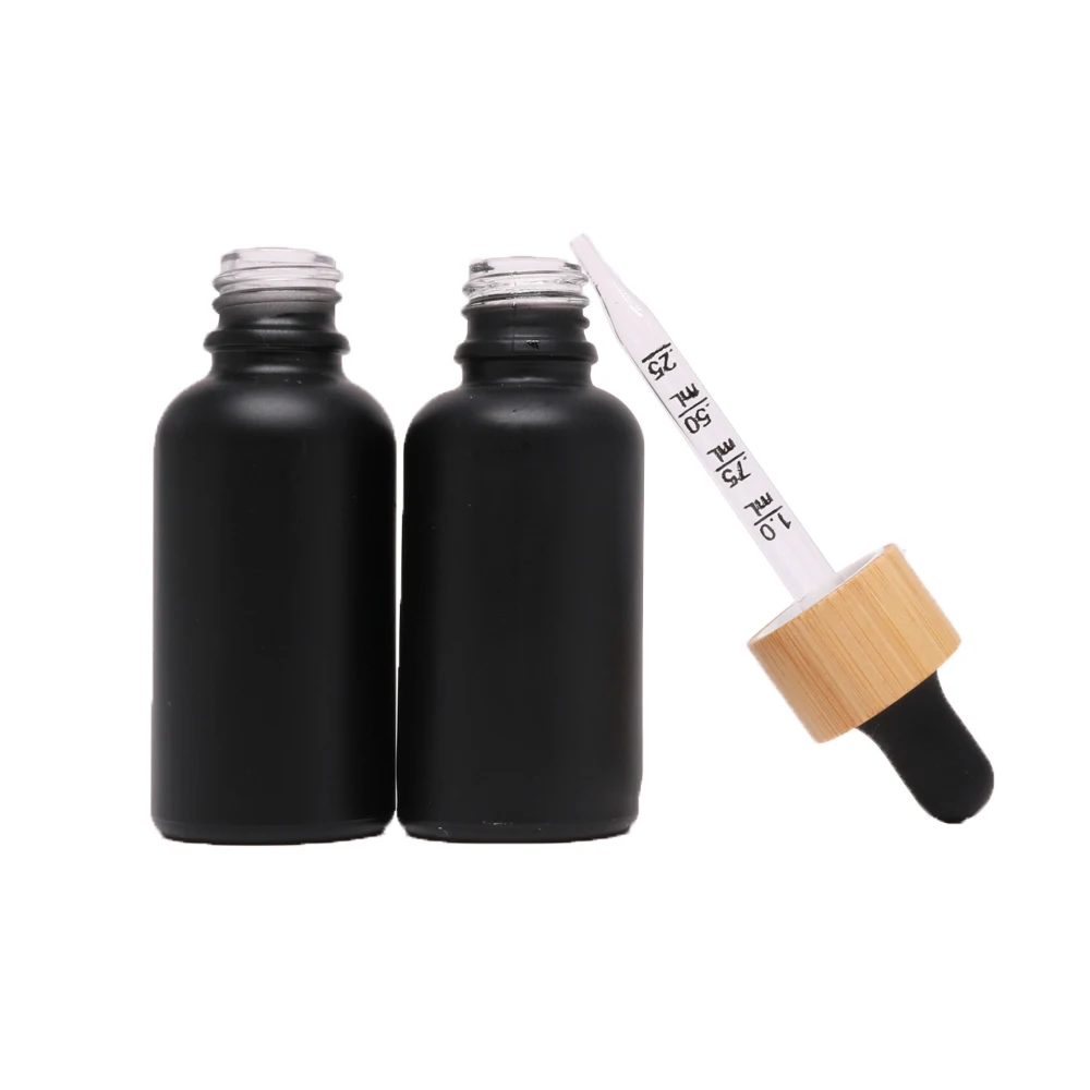 15 ml 20 ml 30 ml 50 ml 100 ml dark empty packaging black essential oil bottles with bamboo dropper cap