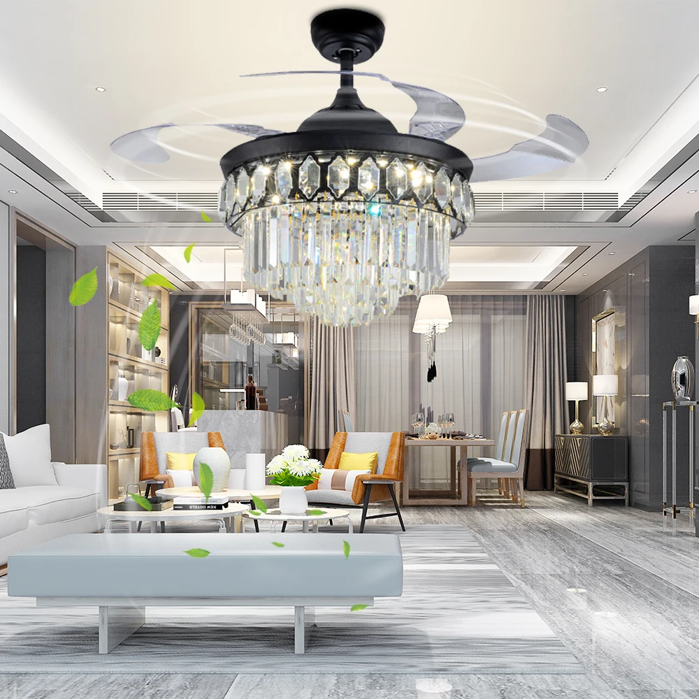 2021 New Product 220V/110V Led Fan 42 Designer Ceiling Fan Light Living Room Retractable chandelier fan With Remote Control