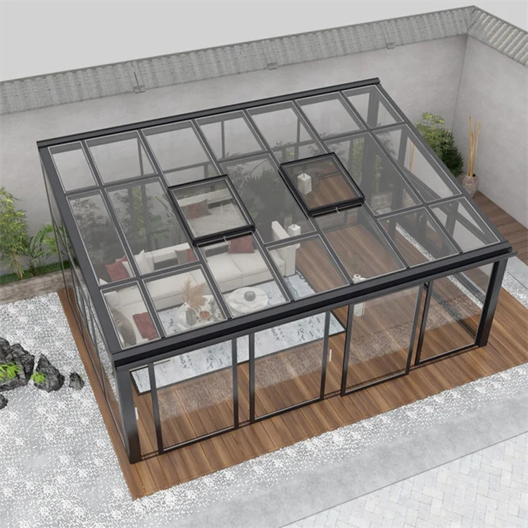 Garden Sun House Room Balcony Aluminum Wooden  Glass Conservatory Polygon Sunroom solarium sun room Glass Container House
