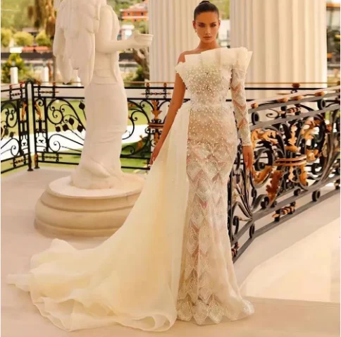 Luxury Evening Dress 2023 New Style Detachable Train Beaded Sequin Lace-up Slim Evening Dress High End Evening Gown