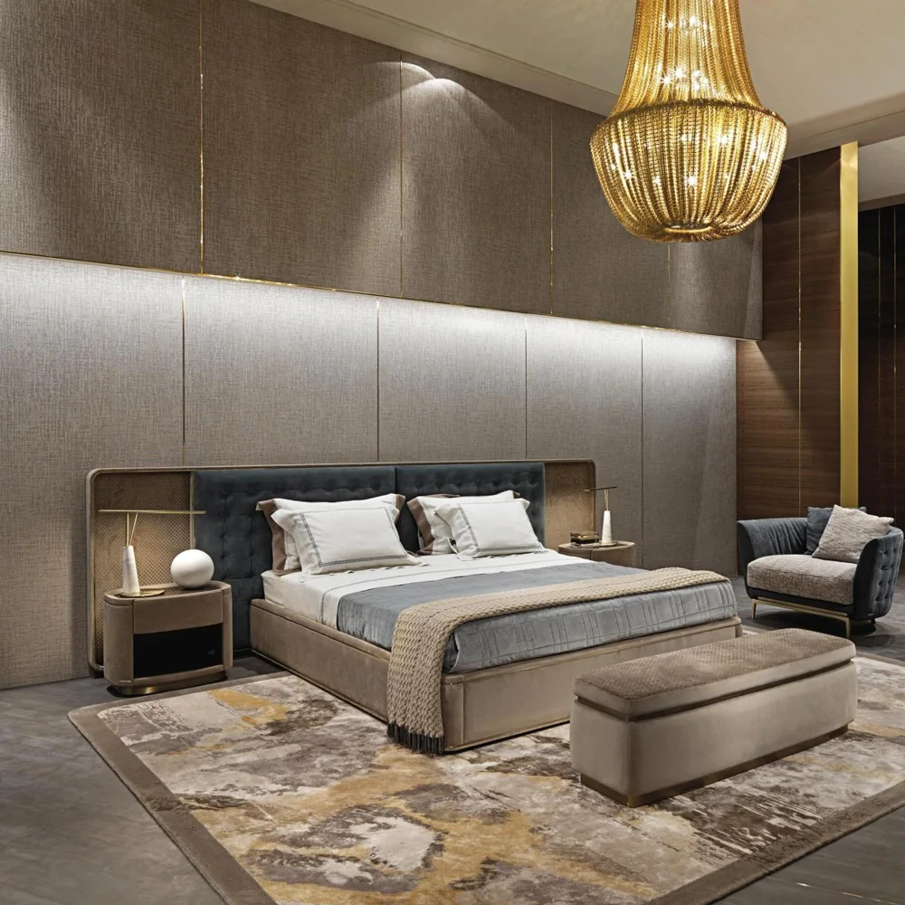 Современная роскошная кровать в итальянском стиле домашняя большая кожаная мягкая обивка для кровати набор мебели спальни