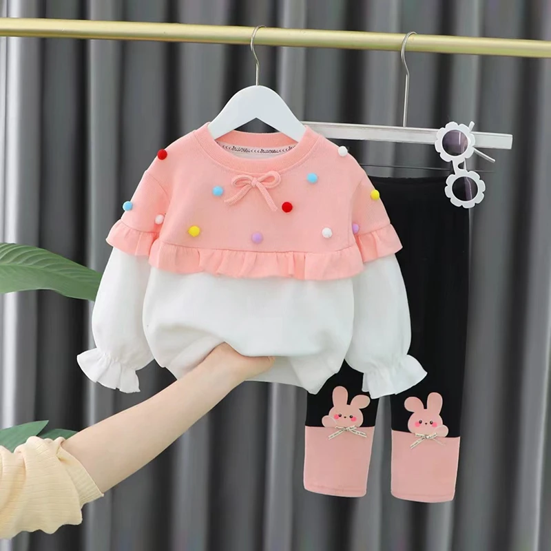 2022 Spring Autumn Kids Girl 2pcs Clothing Set Flower Knitted Coat Cotton Shirts Jeans Baby Girl Clothes Suit