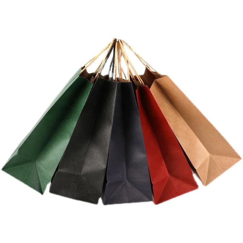 Custom Brown Kraft paper bags with flat handles,recycled restaurant twisted handle craft paper shopping bags for food take away