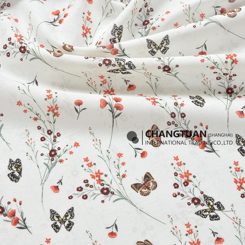Custom Low MOQ Digital Printing Pattern Linen Fabric Natural Soft Floral Linen Cotton Fabric For Clothing Kids Women Dresses