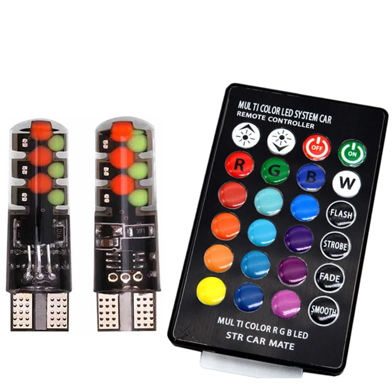 Car led t10 width indicator interior lights cob rgb multiple colors changing remote controller flashing strobe light bulb