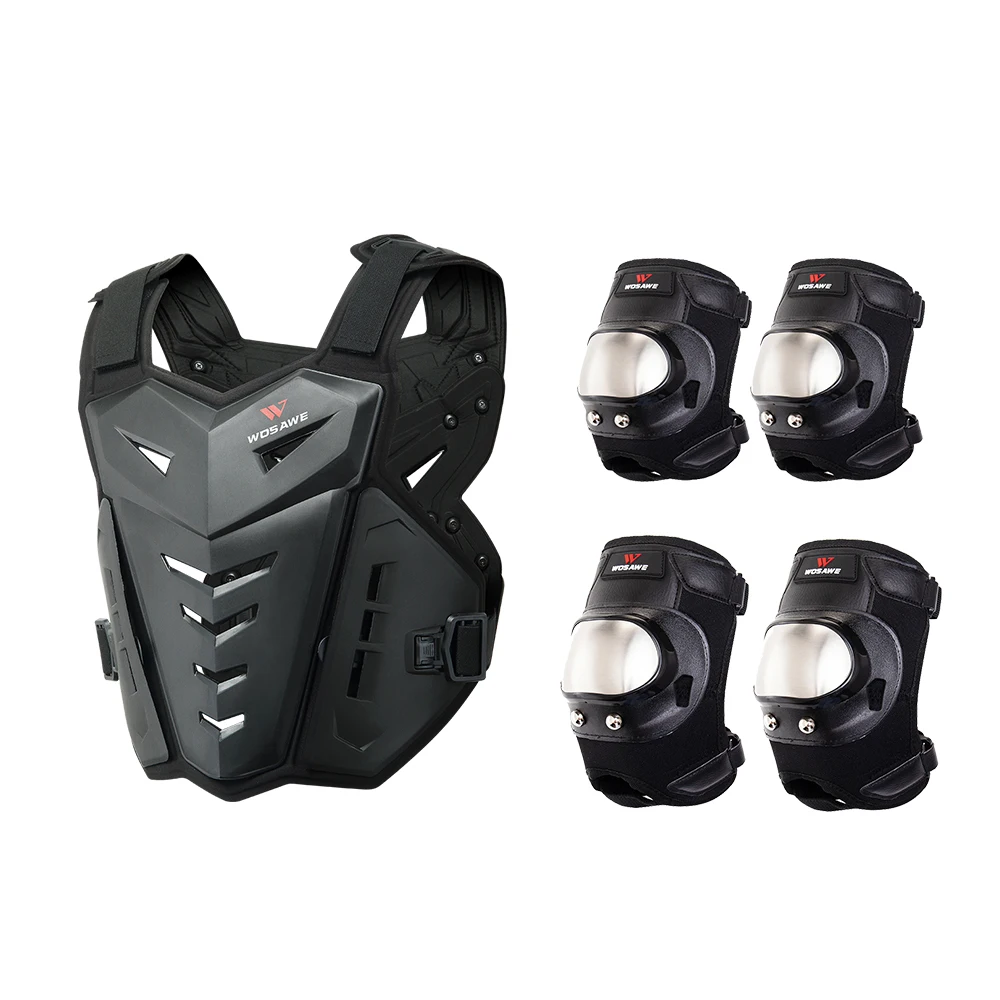 WOSAWE Motorcycle Vest Armor Stainless Steel Knee Pads Elbow Guard Set Snowboarding Skate Motocross Racing Off-road Protection