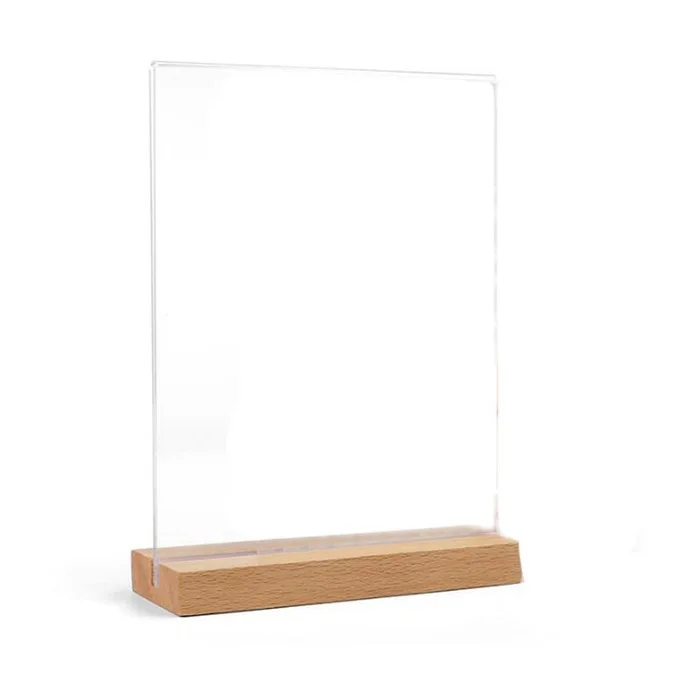 Wood Base Acrylic Sign Holder Clear Acrylic Menu Display Stand Lucite Desktop Sign Holder