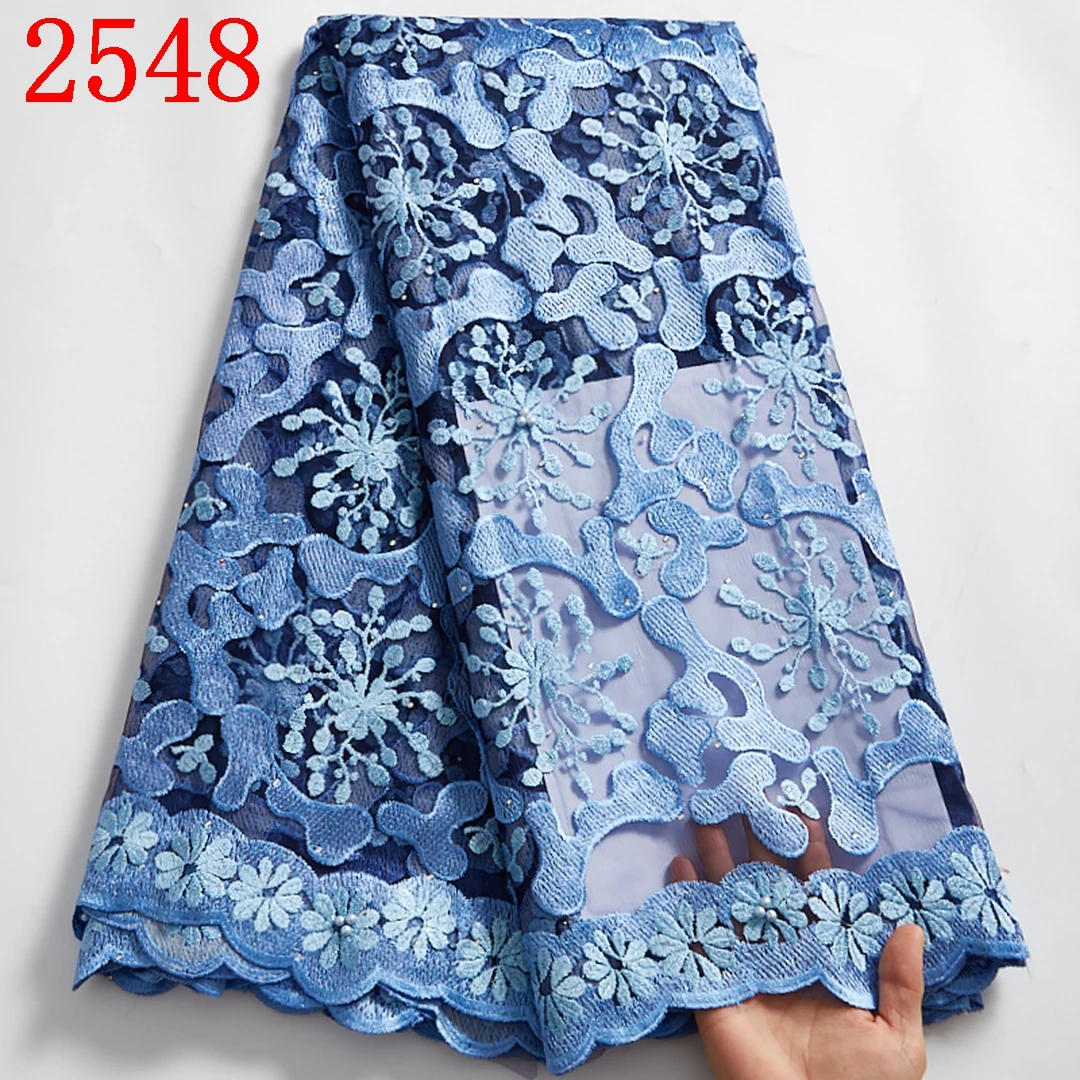 French Stones Lace Fabric 2021 Latest African Mesh Tulle Lace Fabric 5 Yards Nigerian Guipure Lace Fabric High Quality 2548