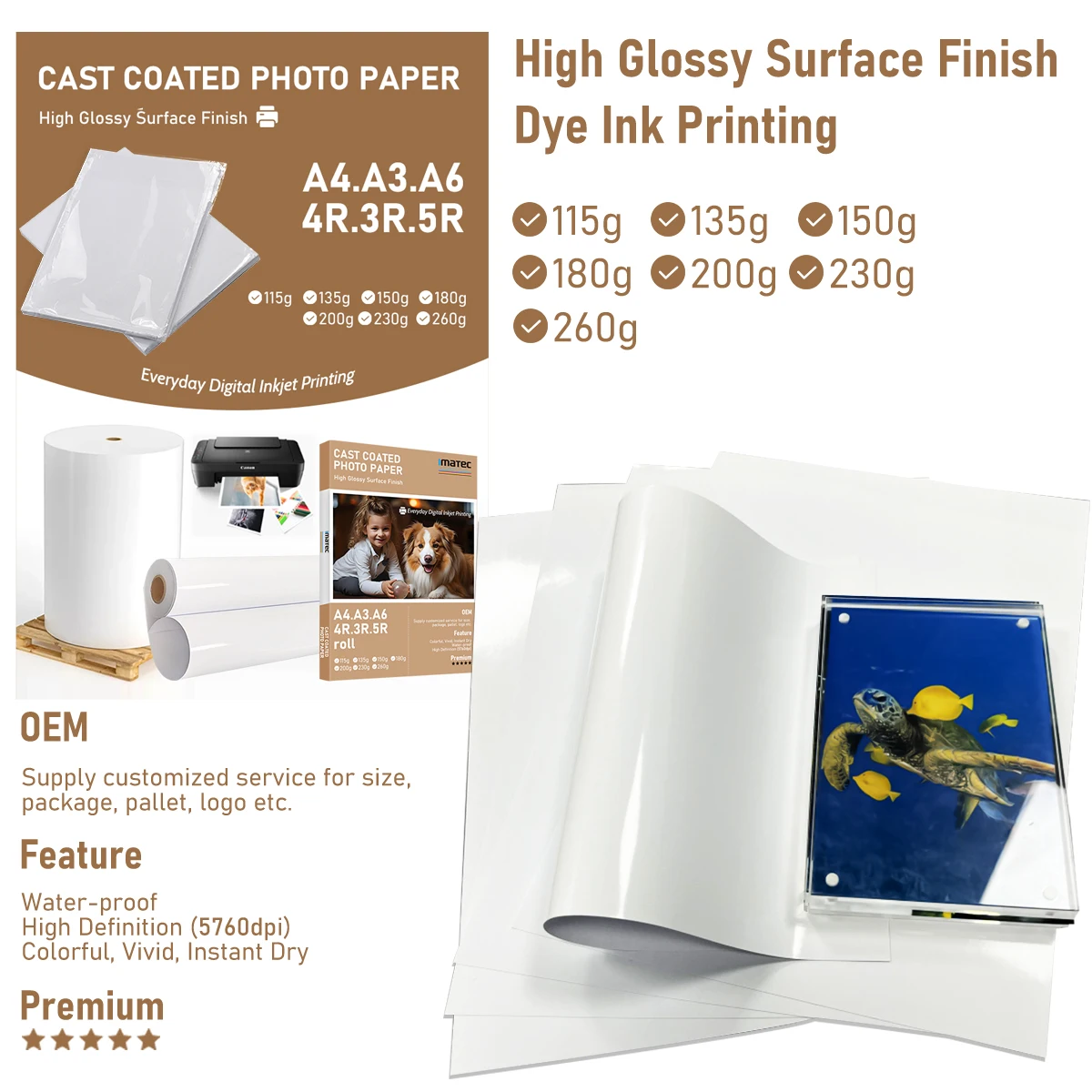 Waterproof 230gsm Inkjet Glossy Photo Paper For Inkjet Printer