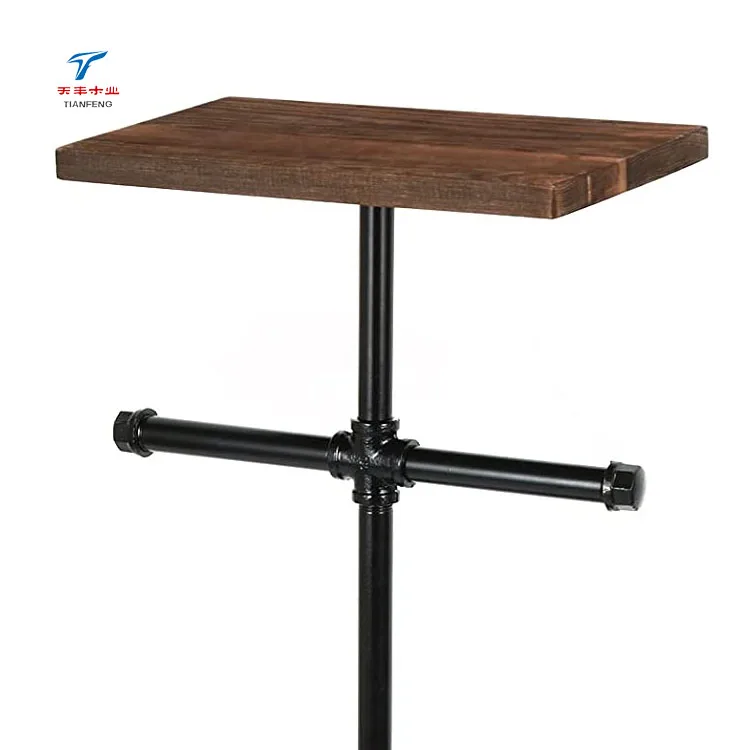 Industrial Free Stand Dispenser Toilet Paper Holder with Reserve Shelf Cast Iron Pipe Wooden Base