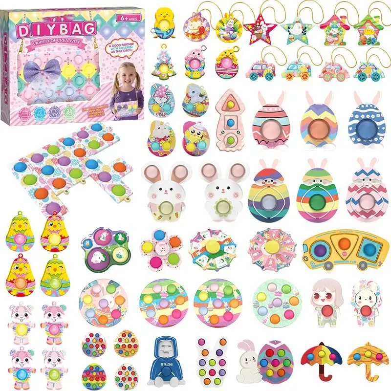 2022 Latest Design Cartoon Press Small Bunny Egg Anti Stress Finger Sensory Toy Push Bubble Pop Spinner Popper Easter Fidget Toy