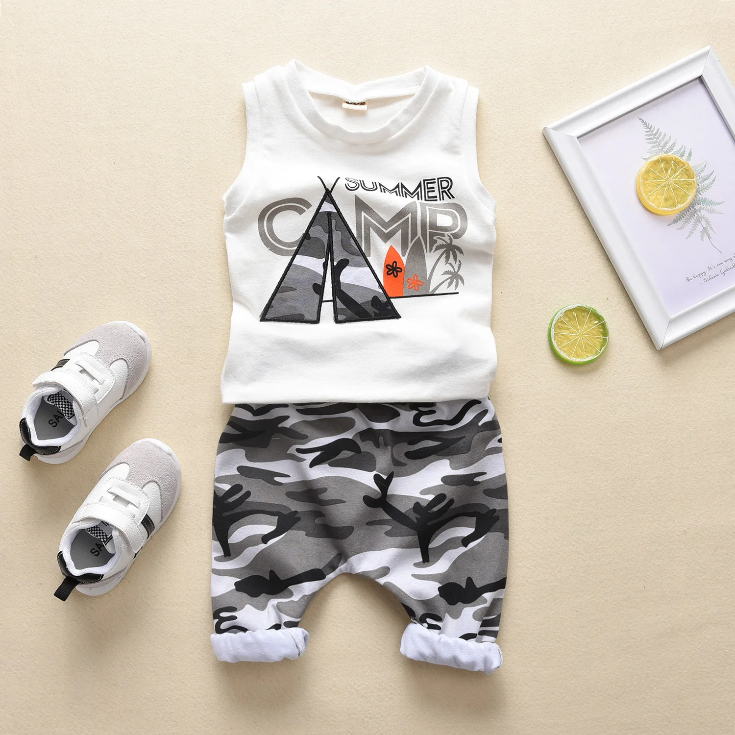 
Baby Boys Clothes Kids Letter Print Sleeveless Vest Tops Camouflage Shorts Outfits Infant Clothing 0-3year 