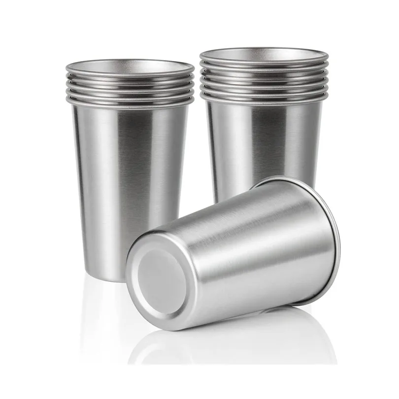 reusable cup Single Wall Stainless Steel Pint Cups 12OZ tumbler  16oz beer tumbler for Kids Cups With Silicone Lids & Sleeves