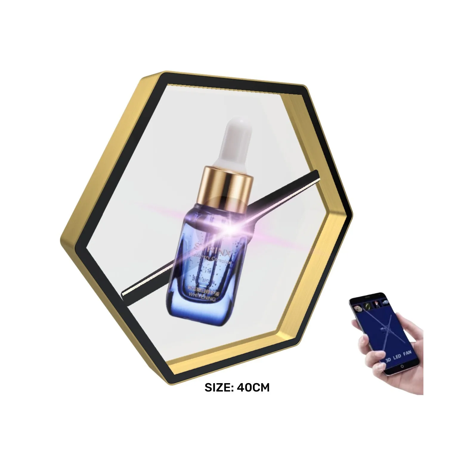 best sales hologram 3d fan  Mobile  App  portable fan hologram 3d in case Hexagon 3d hologram advertising fan with cover