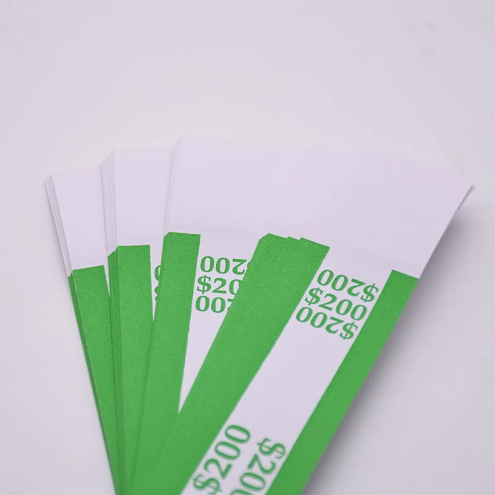 Self-glued money straps with solid color bar currency straps