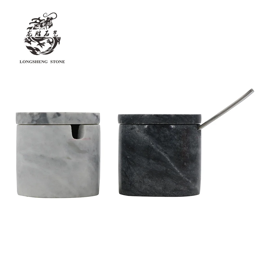 Natural stone spice salt celler jars Condiment marble bottle with lid
