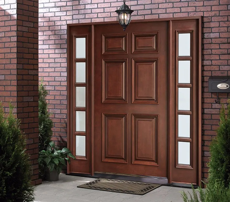 pre-hung exterior solid wood french doors with blinds and sidelights