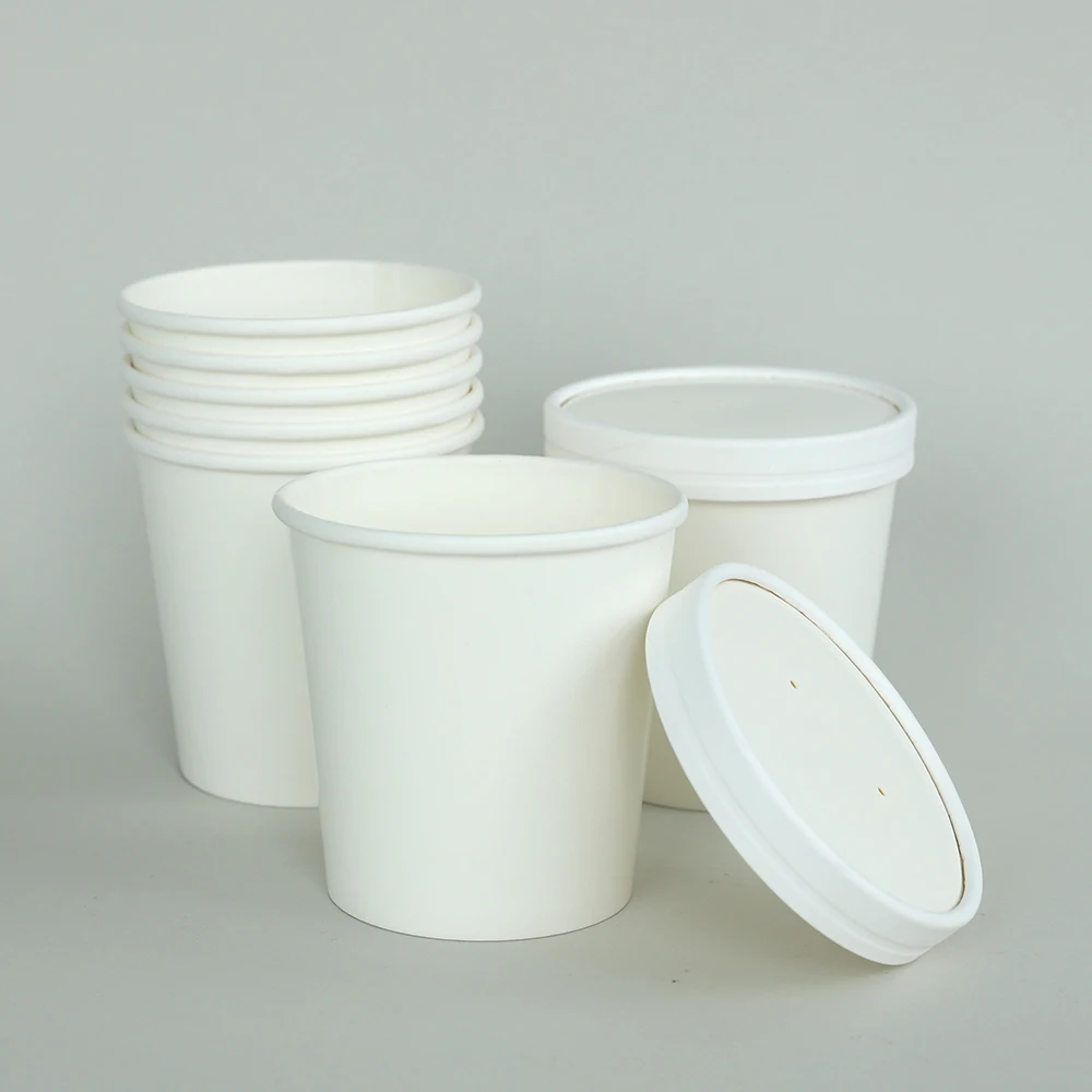 Frozen Dessert Cups Disposable White Paper Ice Cream Bowl Cups Freezer Containers With Lids for Meal Prep Soup