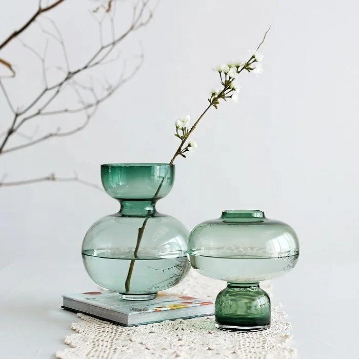 handblown green cheap colored glass vases for home decoration