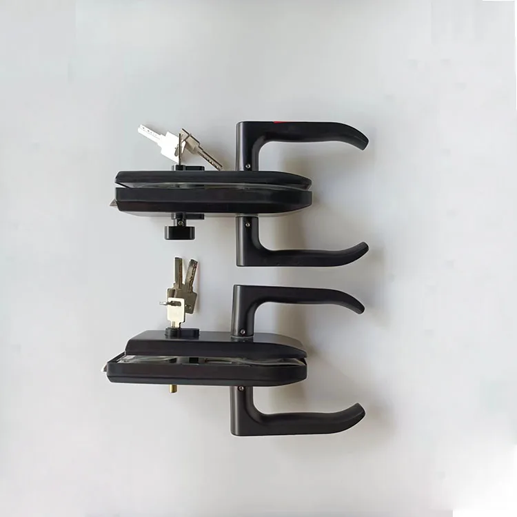 Swing door lock office frameless matte black single double glass door locks with handle