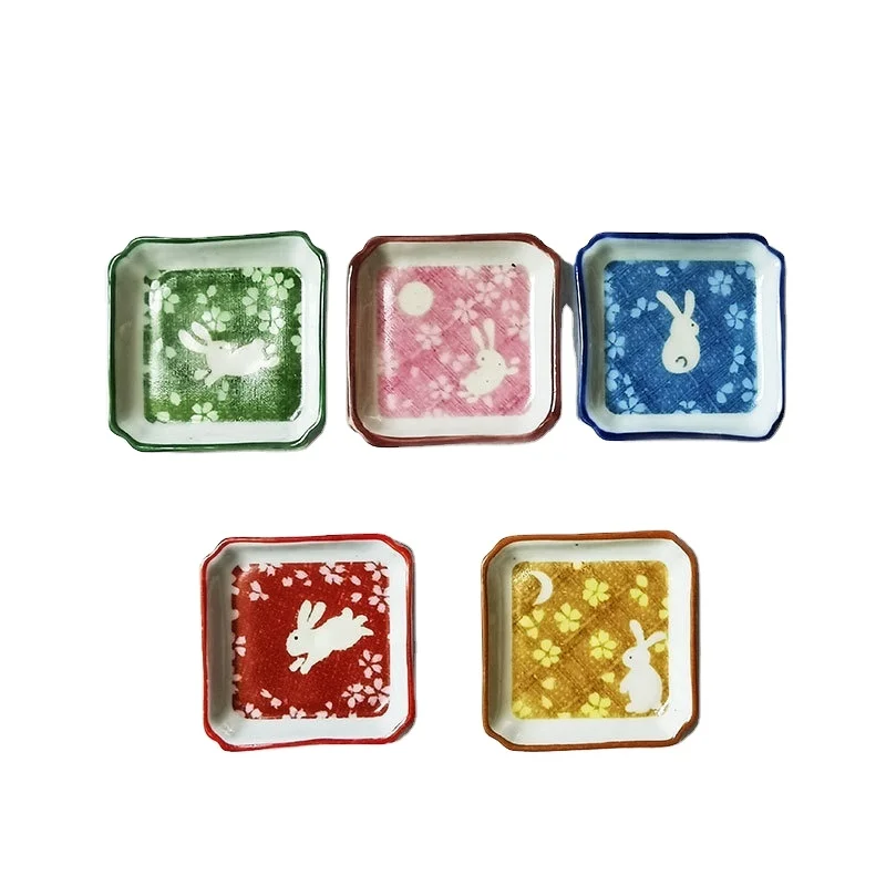 Dollhouse Miniature 1:12 Scale Ceramic Plate Kitchen Nostalgic Batik Rabbit Plate Toy Miniature Doll Furniture Furnishings