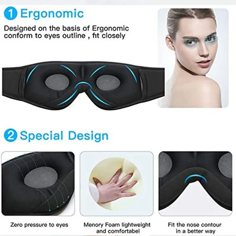 Лидер продаж Amazon, Беспроводная музыкальная 3D стереомаска для глаз с Bluetooth, маска для глаз с затенением звука 5,0, наглазник для сна, настройка, белый шум