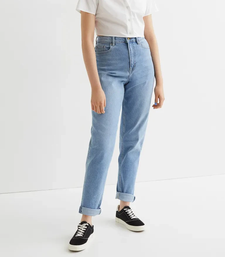 Customized Designs Low MOQ Light denim blue High Ankle Jeans For Women