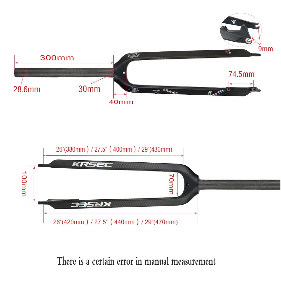 KRSEC Carbon fork Ultra light  26/27.5/29  MTB fork 3Kcarbon fiber fork disc brake