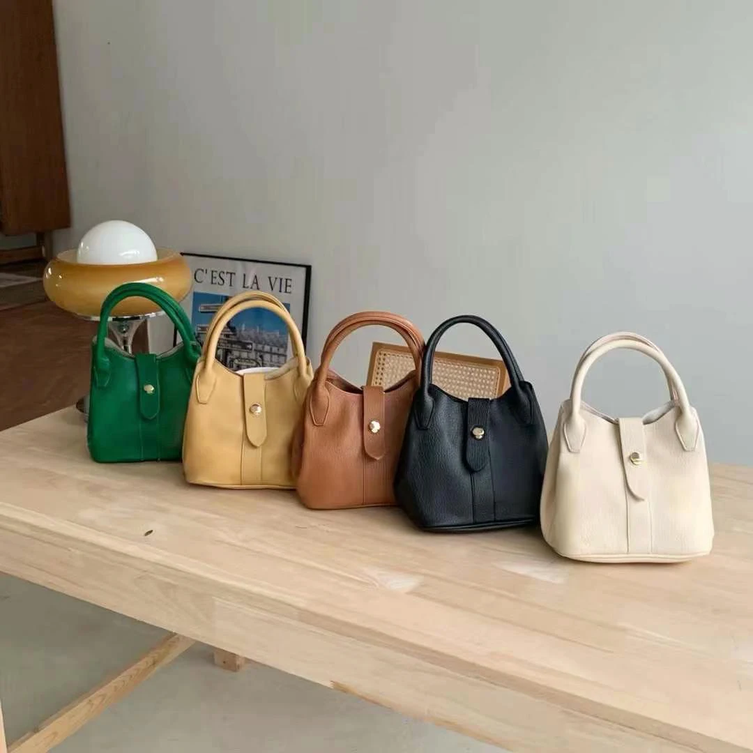 Simple texture fashion bucket bag Korean version handbag casual diagonal shoulder bag for ladies