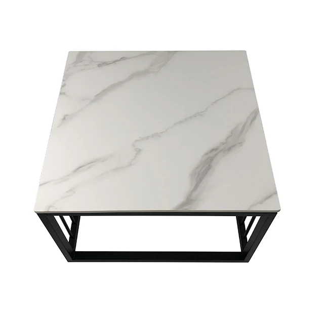  Modern simple square rock board coffee table household metal frame