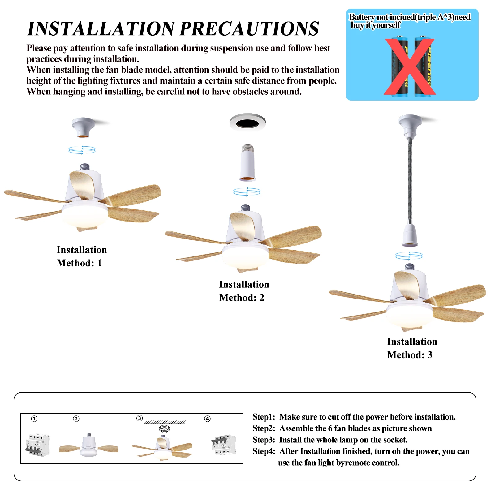 Emitting Home Decor Moving Head 360 Rotating Dimmable Remote Control Modern LED Ceiling Fan Smart Home Lights E27 Fan Light Bulb