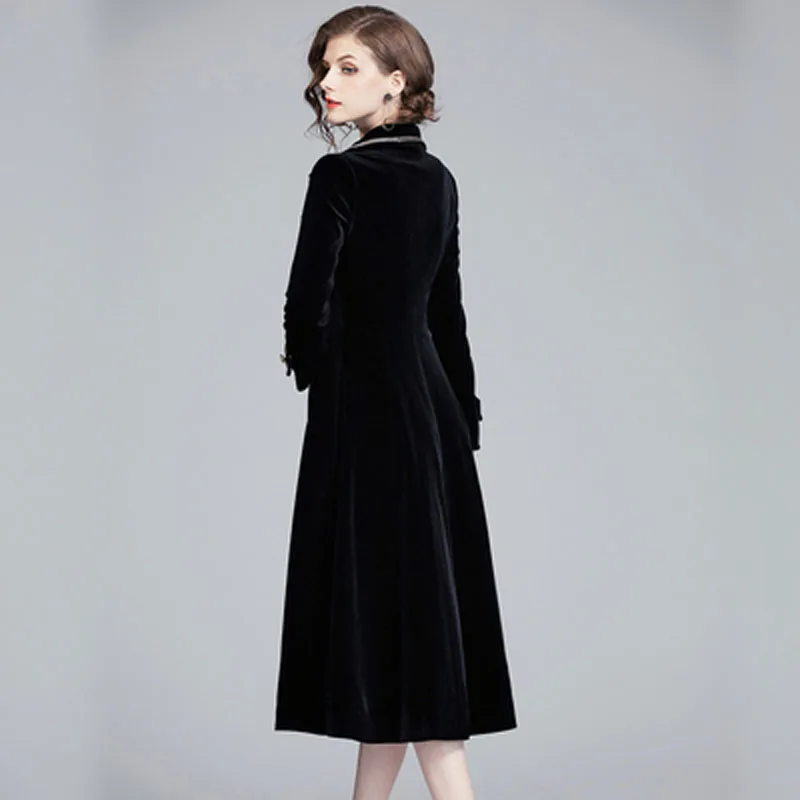 TA3900120 2019 new temperament ladies waist double breasted trench coat mid-length over-the-knee velvet jacket