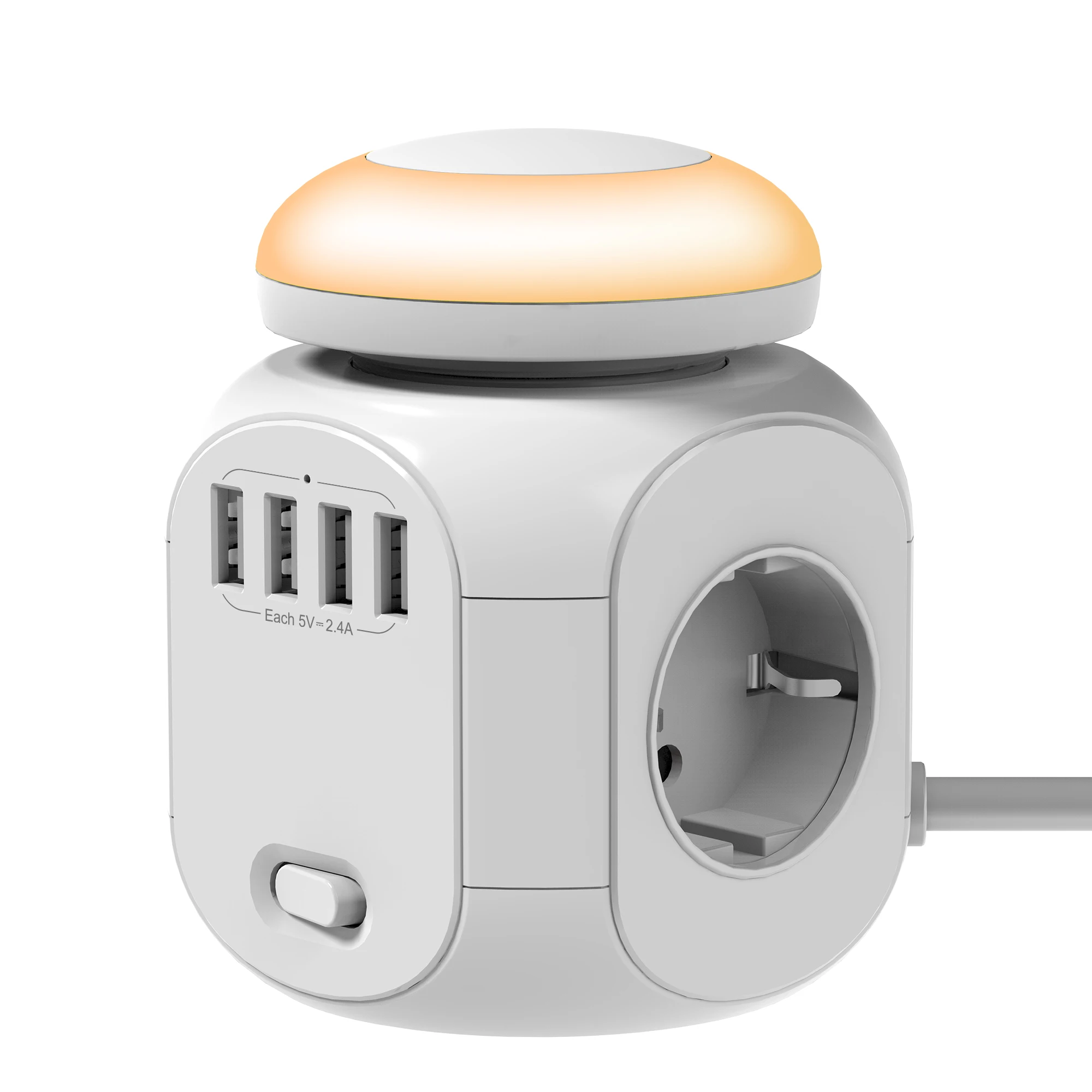 Portable power cube socket 4 way outlet 4USB charging port with night light for indoor and travel extension lead