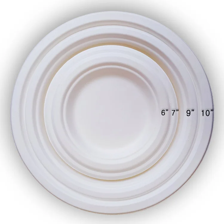Sustainable eco-friendly biodegradable sustainable sugarcane bagasse pulp round dish paper plate