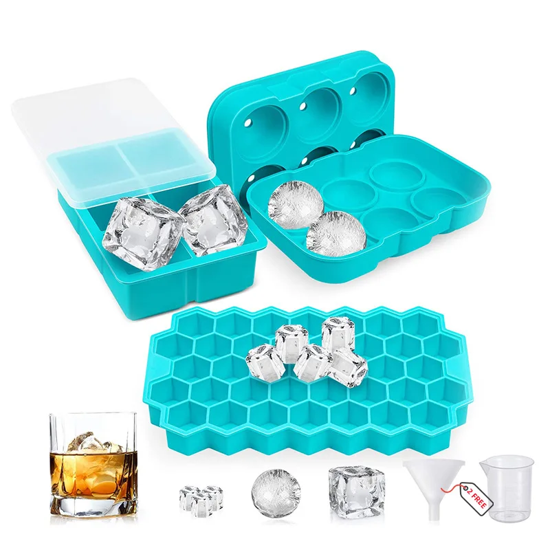3-Set Ice Tray Mold 37 Honeycomb 6 Cube 6 Round Ice Cubes