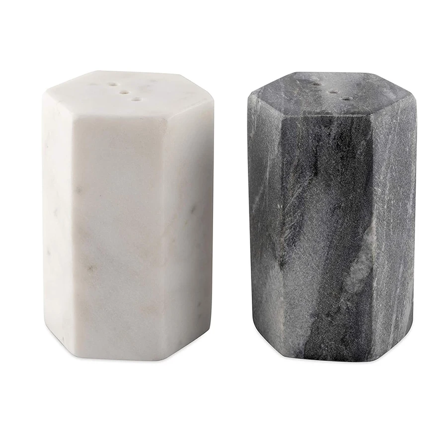 Natural Black and White Marble Salt & Pepper Spice Containers Handcrafted Salt & Pepper Shaker Set Luxury Home Decor