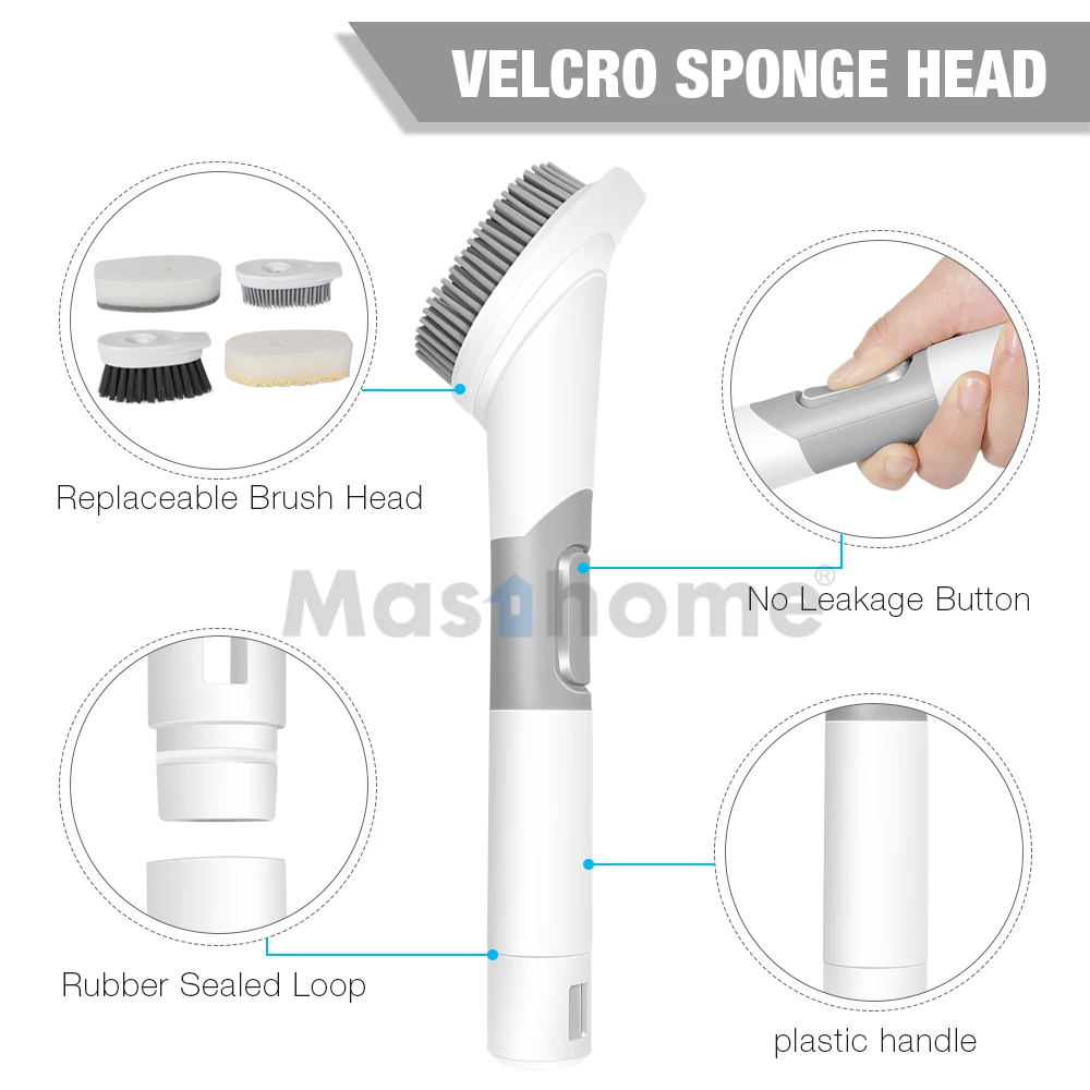 Masthome Smart Kitchen Cleaner 3 Replaceable Cleaning Head Brush Soap Dispensing Sponge Dish Washing Brush With Handle