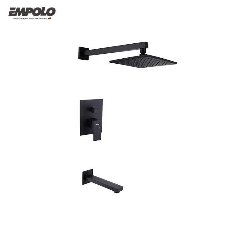 Empolo Luxury Switch Shower Waterfall Square Shower Head Concealed 3 Functions Black Shower