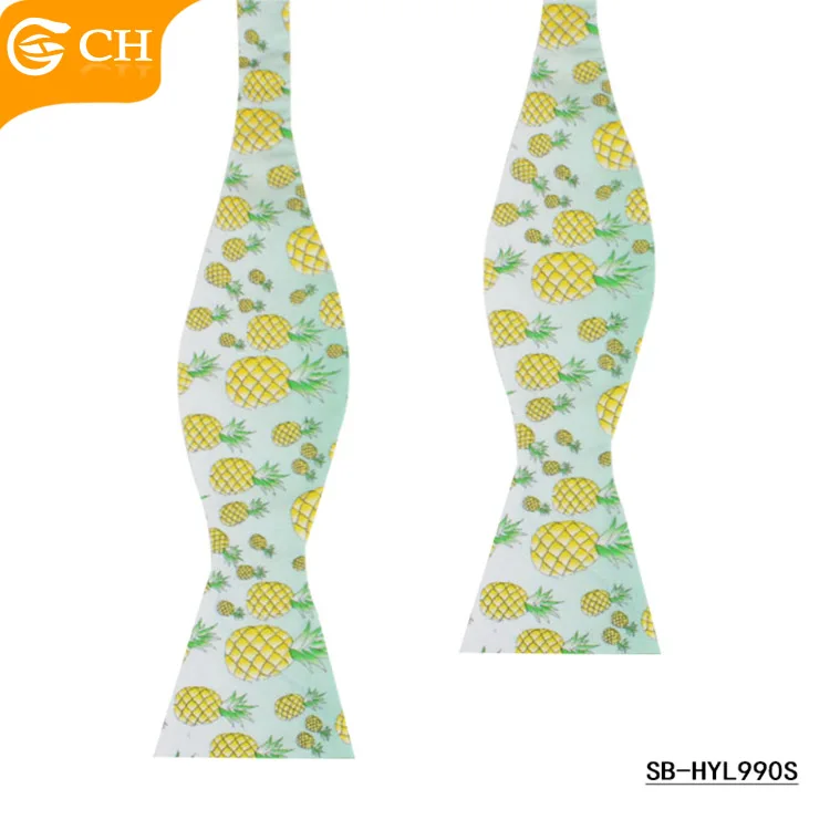 Fashion Mens Fetish Wear Pineapples Pattern Silk Self Tie Bow Ties