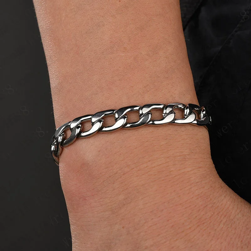 Hot Sale Fashion Personalized Sliver Plated Bracelet Stainless Steel 5mm/7.5mm/9mm Hollow Flat Cuban Bracelet For Women And Men