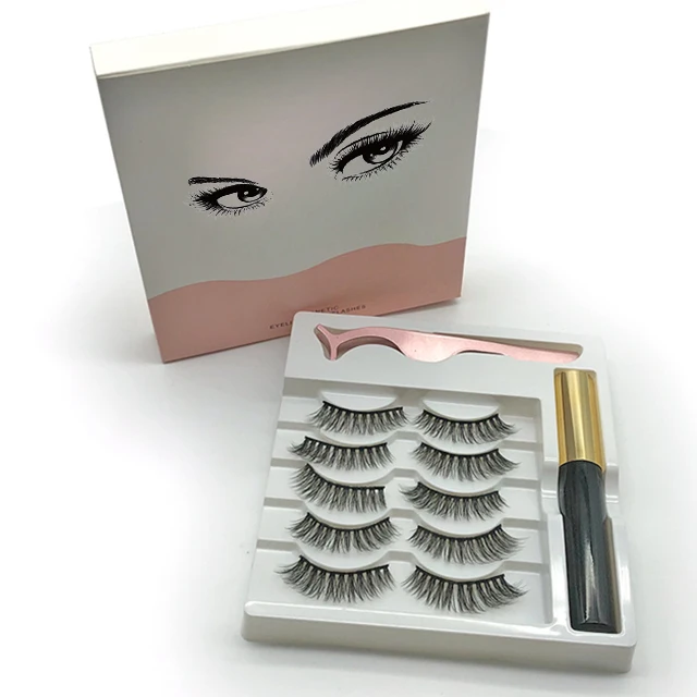 Wholesale Magnetic Eyelashes with Eyeliner 5 Pairs Reusable Fake Eyelashes Magnetic Eyeliner