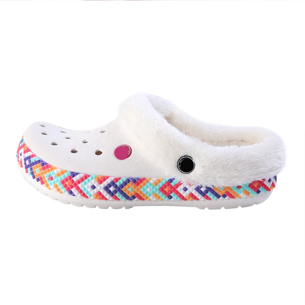 
2021 Superstarer winter indoor warm wedge sandal printing women eva garden clog shoes furry clogs with fur 
