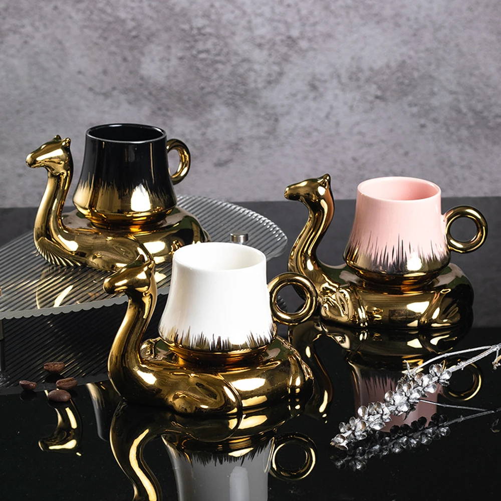 Wholesale Luxury Creative Ceramic Coffee Milk Cup And Camel Shape Saucers Set Holiday Gift