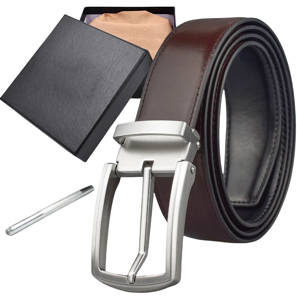 First layer genuine leather gift box packaging cowhide belt factory customized needle buckle belt