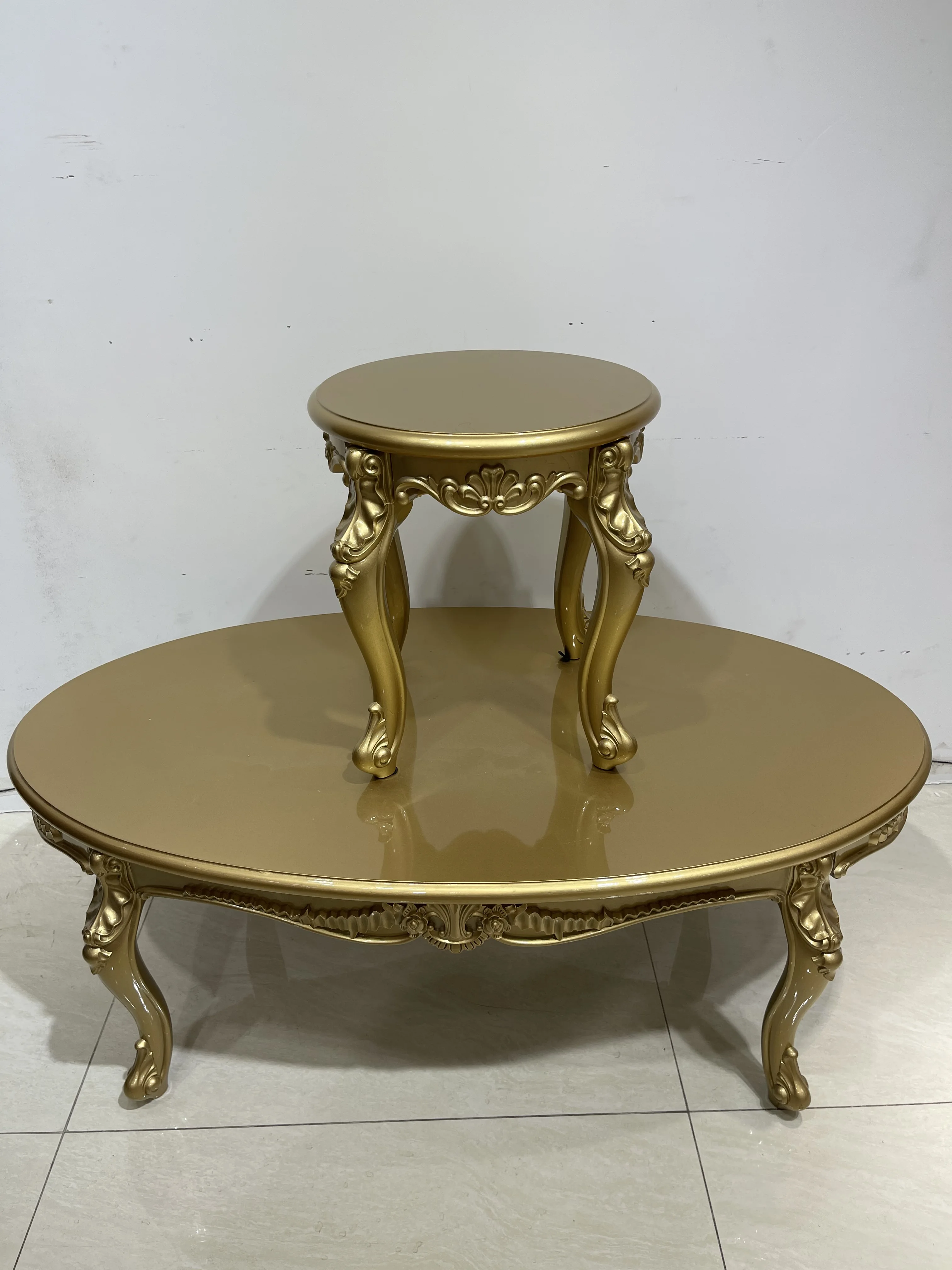 Luxury Style Furniture Small Dining Table Gold Carved Design Round Coffee Table