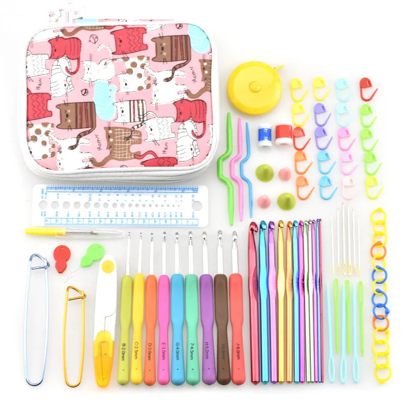 14 Styles Set Crochet Hook Set With Yarn Knitting Needles Sewing Tools Set Knit Gauge Scissors Holder Hook Knitting